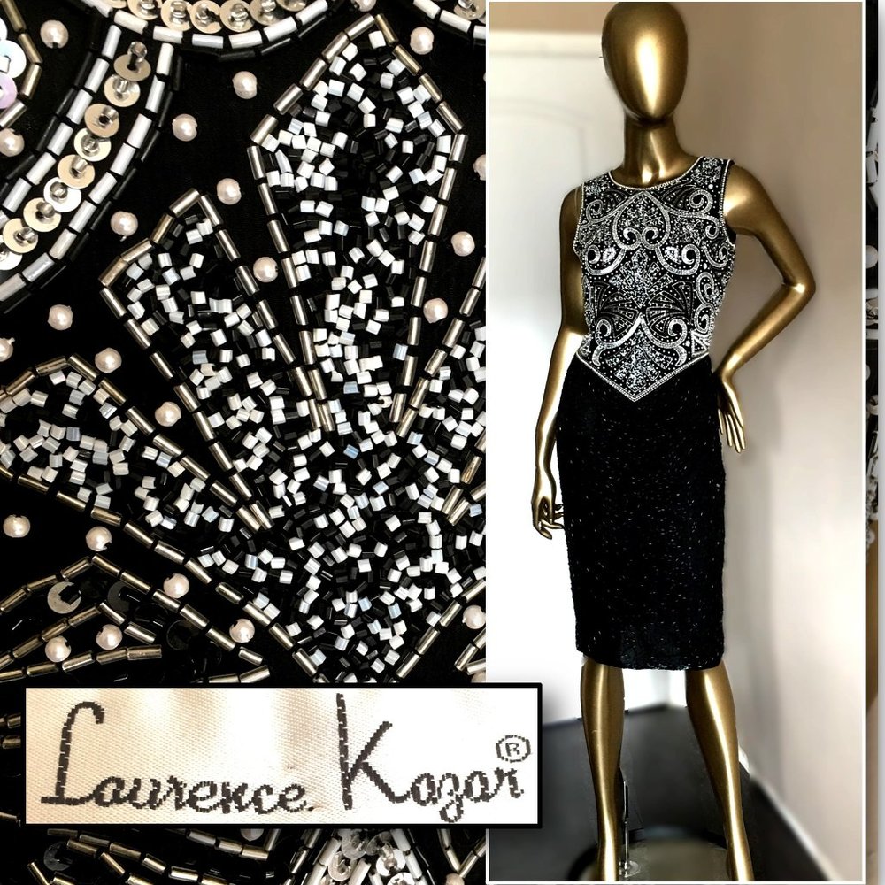 Vintage LAURENCE KAZAR Sleeveless Silk Beaded, Sequined, Embellished Dress